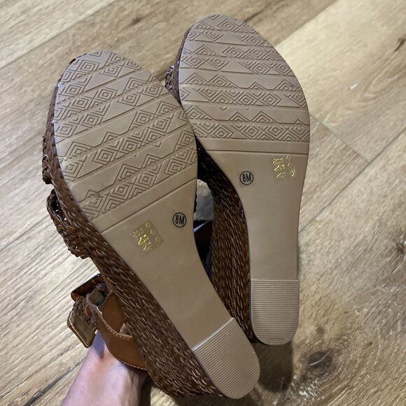 CL By Chinese Laundry Brown Wedge Sling back Cross Strap Heel Braided 8M Sandals - Picture 5 of 6